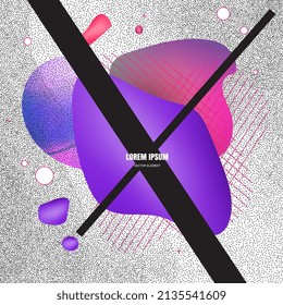 Formas líquidas en fondo de textura de punto. Patrón de semitono, degradado de medio tono, diseño con puntos, impresión con imagen vectorial de puntos graduados