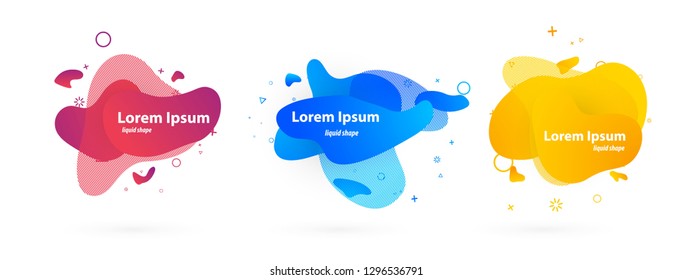Flüssige Formen. Satz abstrakter moderner grafischer Elemente.Farbige geometrische Banner mit fließenden flüssigen Formen.Hintergrund mit flüssigem Effekt