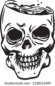 Liquid skull drawing in black and white