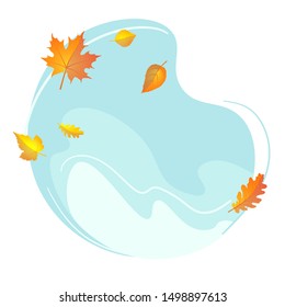 Liquid sky with autumn leaves flat style on white background. Fall abstract vector illustration. Colorful nature background. Copy space Season Outdoor abstract vector illustration. Nature round shape.