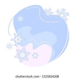 Liquid sky with snowflakes concept. Copy space Season Outdoor abstract vector illustration. Winter nature background round shape. Organic design template in flat style on isolated white backdrop.