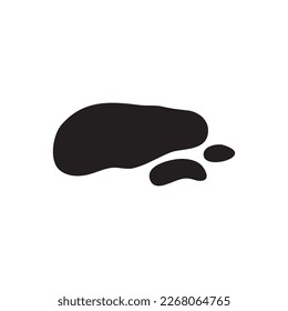 Liquid slick and drop, oil spill vector icon. Cartoon black spot isolated on white background. Abstract illustration