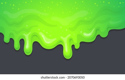 Liquid slime background. Cartoon green drip goo mucus glitter texture backdrop, gooey liquid drop, falling poison blob, bright sparkle wallpaper, graphic banner neat vector illustration