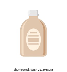 Liquid soap in beige plastic container with lid vector flat illustration. Hygienic cosmetic chemical product for washing hands and body care cleaning procedure isolated. Antibacterial sanitizer
