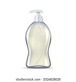 Paquete Frasco De Jabón Líquido En Blanco Con Vector De Bomba. Paquete de jabón antibacteriano químico para el cuidado de la piel. Ilustración Realista 3d De Los Accesorios Higiénicos De Los Productos De Aseo Protectores De La Loción O El Gel