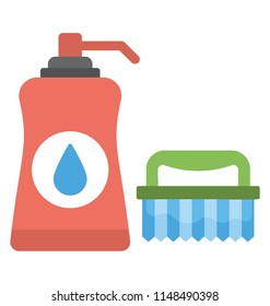 
Liquid soap bottle with a brush commemorating for washing tools icon
