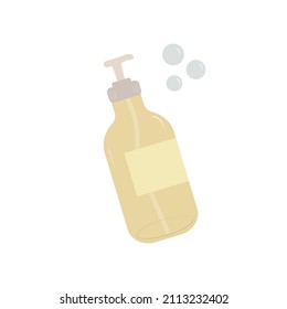 Liquid soap bottle with bubbles. Flat vector illustration. May be also used as a cosmetics bottle or a sanitizer.