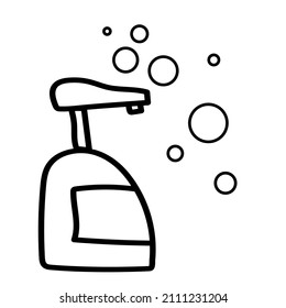 liquid soap in a bottle with a dispenser. vector hand drawn doodle style