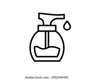 Liquid soap bottle with drop glyph icon. Silhouette symbol. Shower gel. Negative space. Vector isolated illustration.