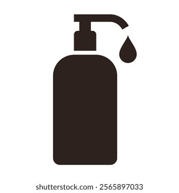 Liquid soap bottle with drop glyph icon. Shower gel. Disinfectant sign isolated on white background.