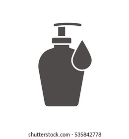 Liquid soap bottle with drop icon. Silhouette symbol. Shower gel. Vector isolated illustration