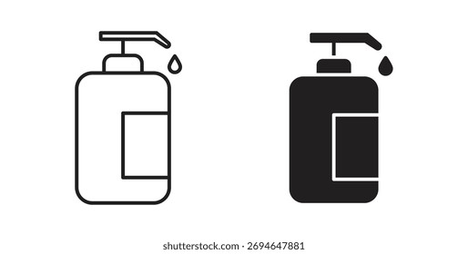 Conceito de ícone de garrafa de sabão líquido. Símbolo de logotipo para web e celular. Pixel perfeito.