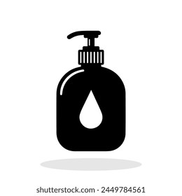 Icono de botella de jabón líquido. Icono de gel de mano. Icono de jabón de cuerpo negro aislado sobre fondo blanco