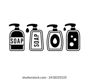 liquid soap bottle icons cleaner washing hand body vector design element object item illustration collections black white colors