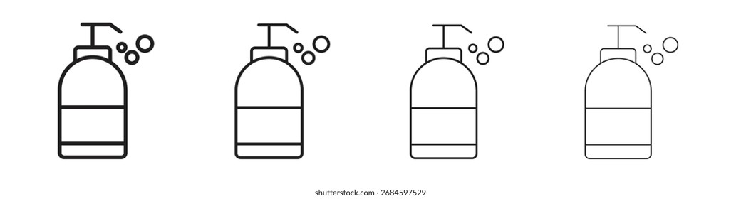 Liquid soap bottle icons. thin line symbols in strokes