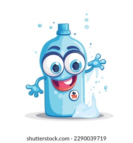 liquid soap with bottle illustration. vector art design of cute character