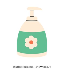 Liquid soap bottle. Intimate soap for women hygiene. Female sanitary gel in bottle with pump cap and dispenser. Gynecological cosmetic liquid for body care. Vector illustration in flat style