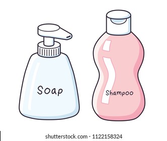 Liquid soap bottle and shampoo isolated