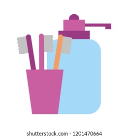 liquid soap and brushes bathroom