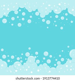 Liquid Soap Bubbles Vector Background And Foam Border. Abstract Illustration