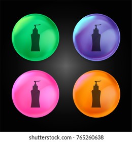 Liquid soap container bottle black silhouette side view crystal ball design icon in green - blue - pink and orange.