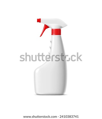 Liquid soap container, detergent package, cleanser bottle 3d mockup. Housekeeping detergent plastic bottle, household glass stain remover or cleaning disinfectant isolated realistic vector pack