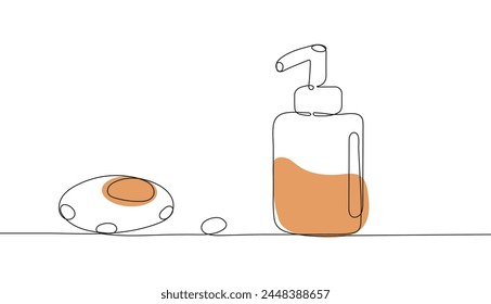 Liquid soap in continuous line style. Dispenser vector.