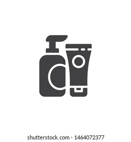 Liquid soap and cream vector icon. filled flat sign for mobile concept and web design. Cream and shampoo bottle glyph icon. Hand hygiene symbol, logo illustration. Vector graphics