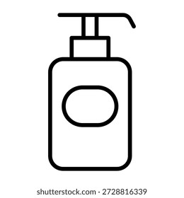 Flasche mit Seifenspender, lineares Symbol. Handhygiene, Pflegeprodukte im Badezimmer und Verpackung kosmetischer Produkte.