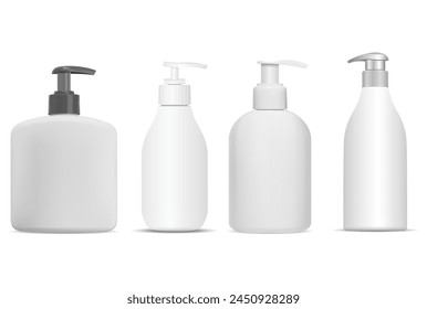 Liquid soap dispenser bottle. Pump bottle template, isolated vector blank. Realistic cosmetic product, hand lotion mockup. Sanitizer tube illustration, hygiene object design. Shampoo package