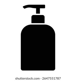 Ícone do vetor da silhueta do frasco do distribuidor de sabão líquido. Recipiente de bomba para desinfetante de mão, loção, shampoo ou gel cosmético. Ilustração isolada.