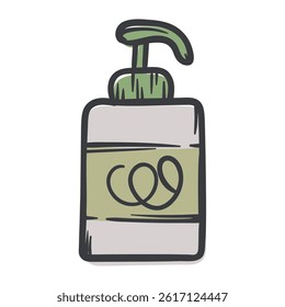 Liquid soap dispenser. Dispenser for cosmetics. Vector illustration for sticker, icon, print. Simple hand-drawn image isolated on white background