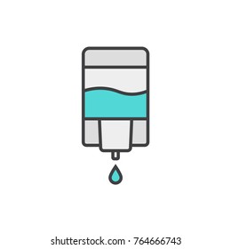 Liquid soap dispenser flat line colored icon.