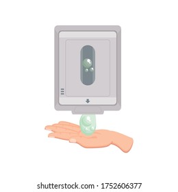 liquid soap dispenser in hands on white background vector illustration design