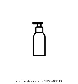 Icono del dispensador de jabón líquido. Ilustración del frasco de bomba de plástico aislado en fondo blanco