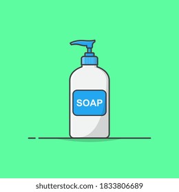 Ilustración del icono del vector de frascos de plástico de la bomba dosificadora de jabón líquido Frasco De Jabón Antibacteriano Líquido. Icono plano del frasco de lavado de manos