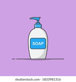 Ilustración del icono del vector de frascos de plástico de la bomba dosificadora de jabón líquido Frasco De Jabón Antibacteriano Líquido. Icono plano del frasco de lavado de manos
