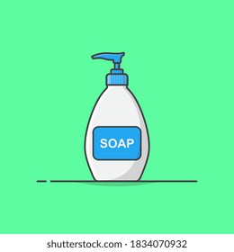 Liquid Soap Dispenser Pump Plastic Bottle Vector Icon Illustration. Bottle Of Liquid Antibacterial Soap. Hand Wash Bottle Flat Icon