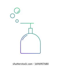 Icono vectorial del dispensador de jabón líquido. Jabón tierno con dispensador de burbujas aislado sobre fondo blanco. Protección antivirus. Arte minimalista brillante con un degradado de color moderno.