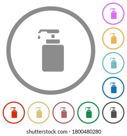 Liquid soap flat color icons in round outlines on white background