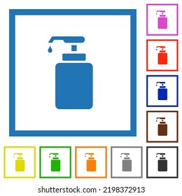 Liquid soap flat color icons in square frames on white background
