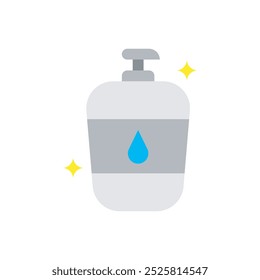 Icono de jabón líquido plano, jabón de gel, champú, gel de limpieza, piezas de baño, icono de belleza, ilustración de diseño de Vector, aislado sobre fondo blanco. 
