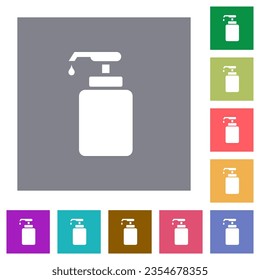 Liquid soap flat icons on simple color square backgrounds