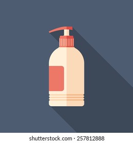 Liquid soap flat square icon with long shadows. 