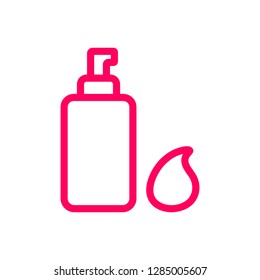 Liquid soap with foam thin line icon. Modern vector illustration.