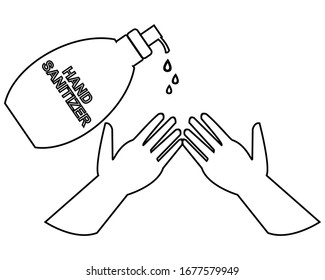 Jabón líquido con icono de concepto de línea de mano. Jabón líquido con señal de sitio web de vector plano de mano, símbolo de contorno, ilustración.