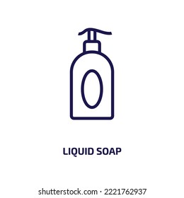 ícono de jabón líquido de la colección de cocina. Zapato líquido delgado, limpio, icono de contorno líquido aislado sobre fondo blanco. Signo de jabón líquido vector de línea, símbolo para web y móvil
