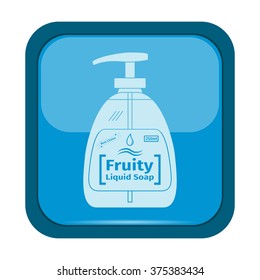 Liquid soap icon on a blue button, vector illustration
