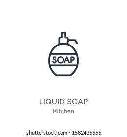 Liquid soap icon. Thin linear liquid soap outline icon isolated on white background from kitchen collection. Line vector sign, symbol for web and mobile