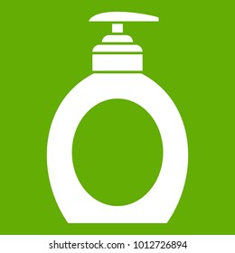 Liquid soap icon white isolated on green background. Vector illustration